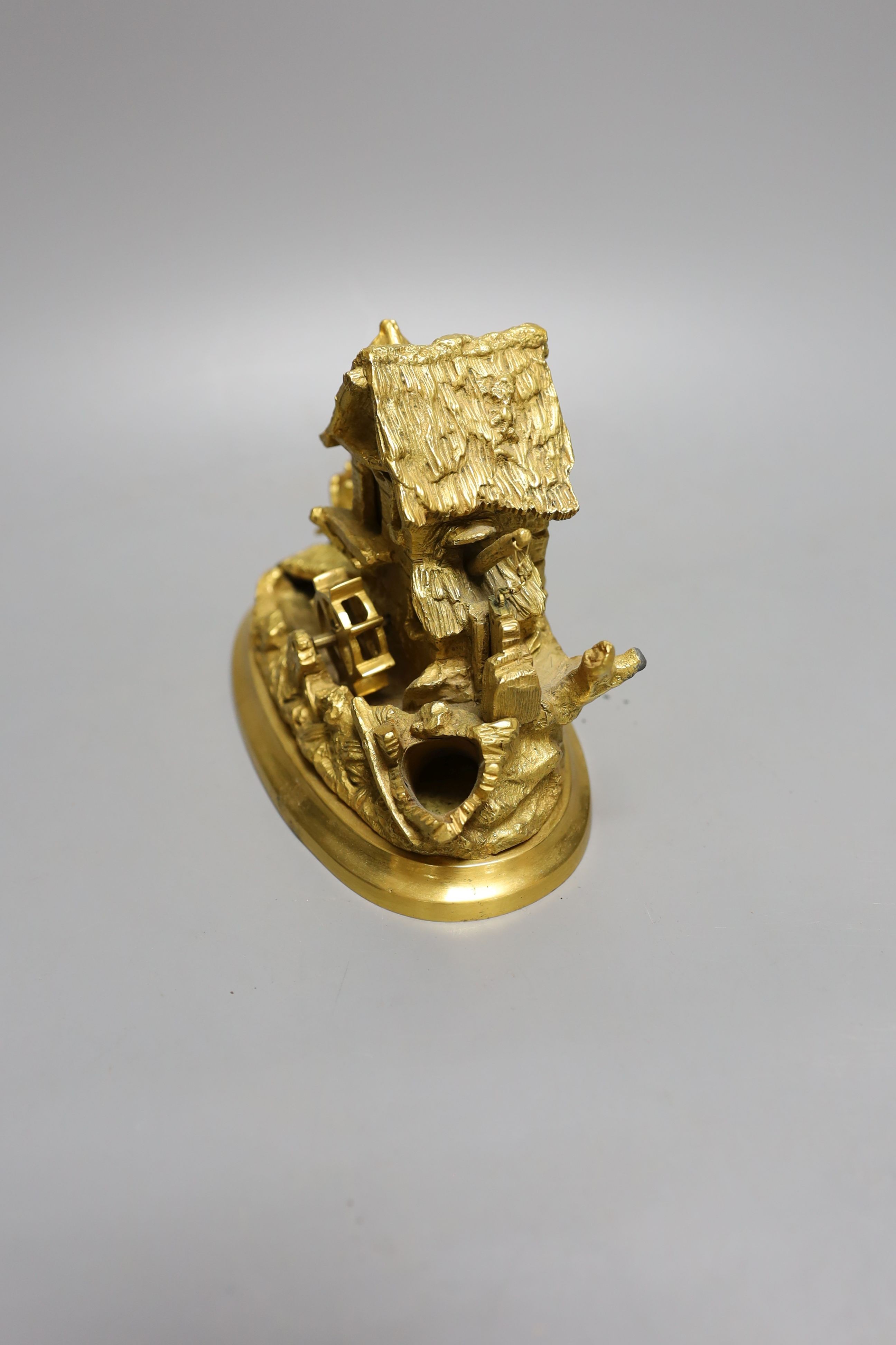 A French or Swiss ormolu ‘watermill’ inkstand - 12cm tall